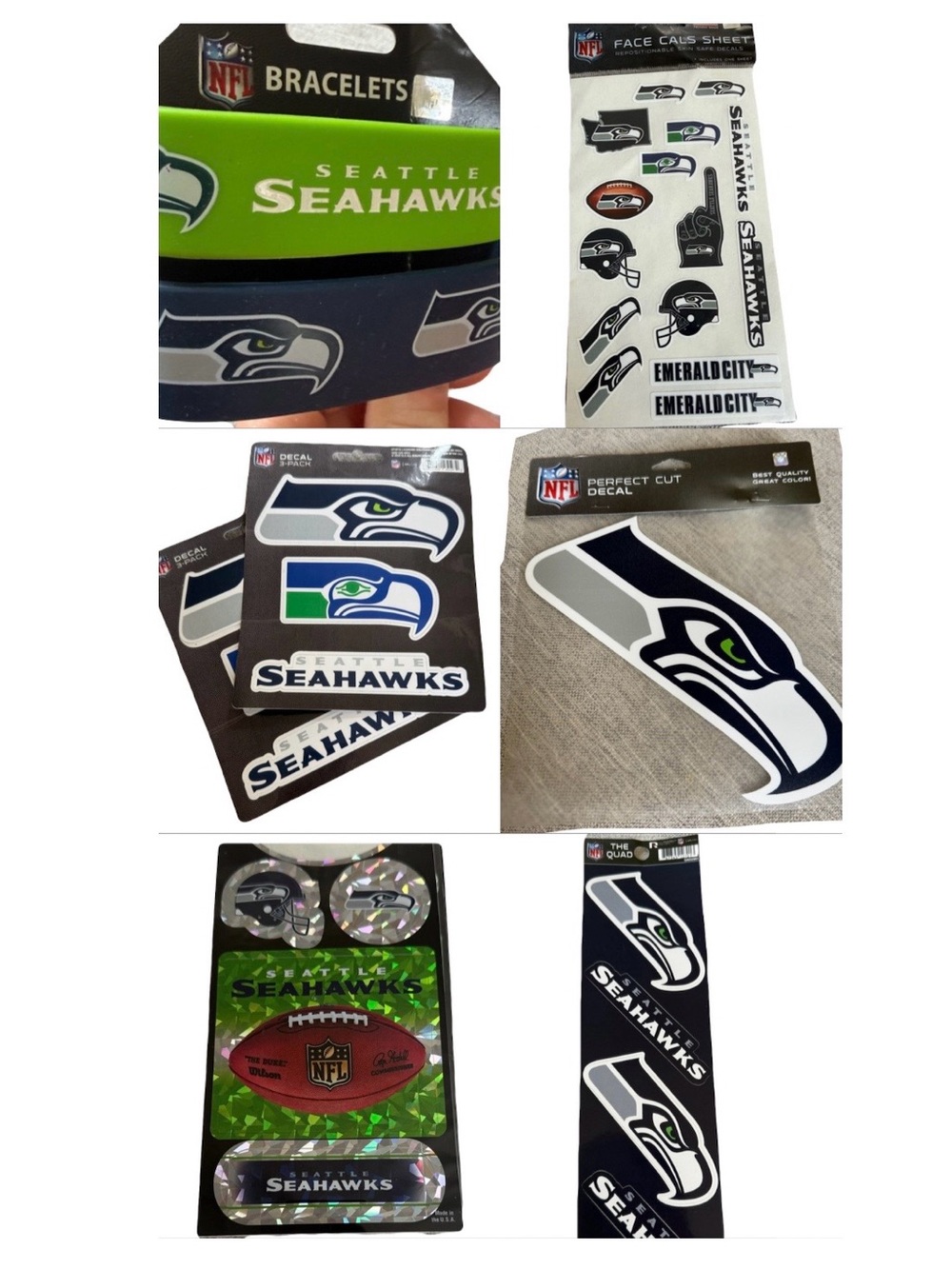 Official NFL Seattle Seahawks Gameday Decal Sticker Accessory Bundle